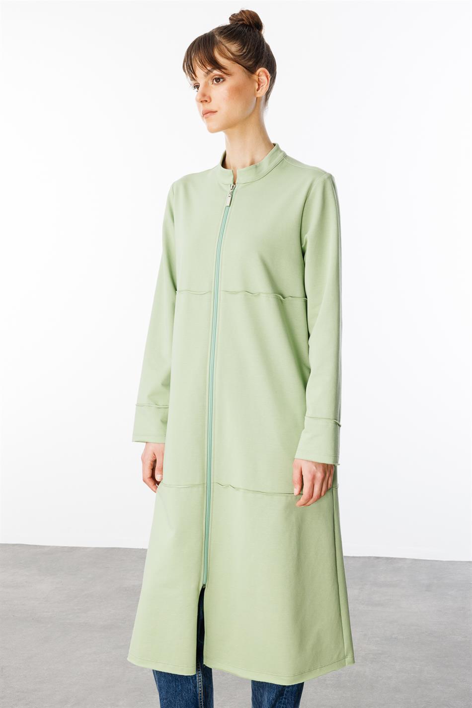 Sportjacke/Abaya aus reinem Baumwollmischgewebe, Feinstrick – Grün