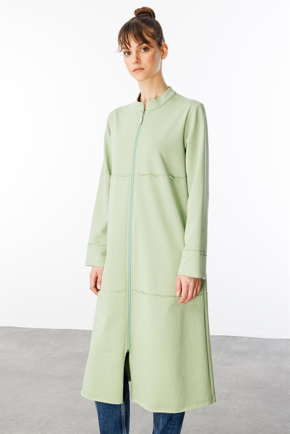 Sportjacke/Abaya aus reinem Baumwollmischgewebe, Feinstrick – Grün