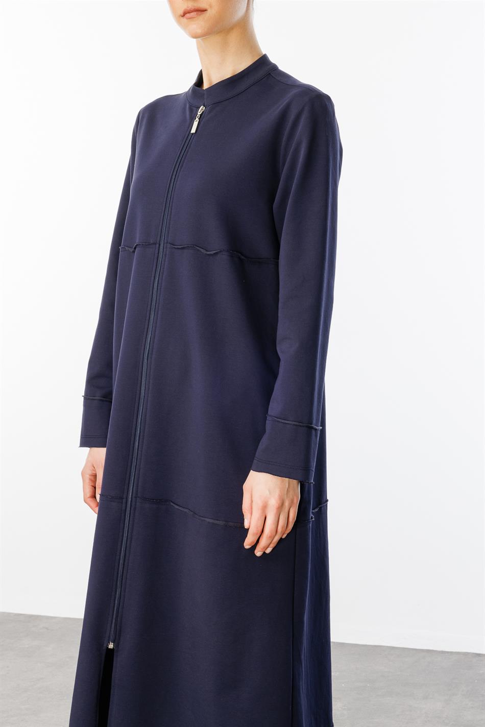 Sportjacke/Abaya aus reinem Baumwollmischgewebe, fein gestrickt – Marineblau
