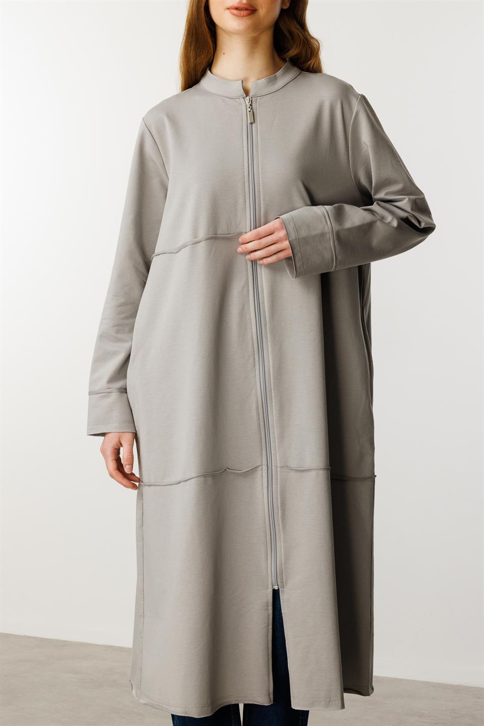 Sportjas/abaya van fijn gebreide katoenmix - Grijs