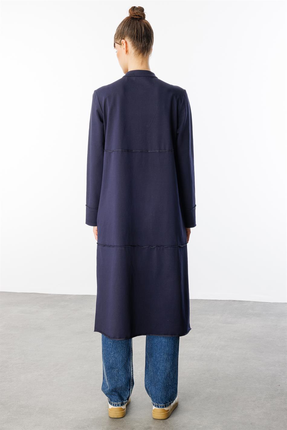 Sportjacke/Abaya aus reinem Baumwollmischgewebe, fein gestrickt – Marineblau