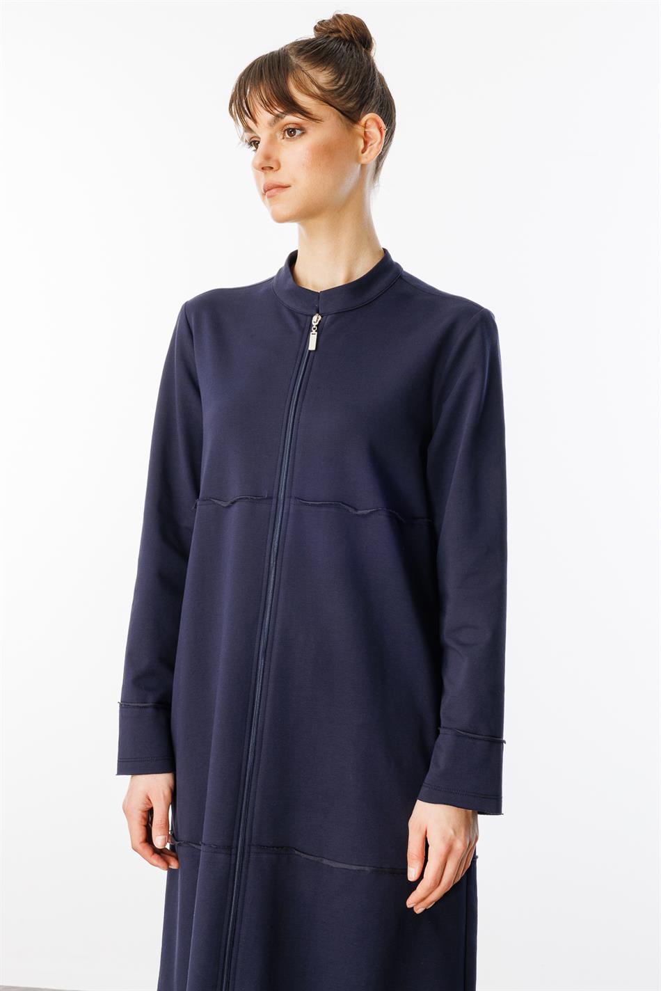 Sportjacke/Abaya aus reinem Baumwollmischgewebe, fein gestrickt – Marineblau