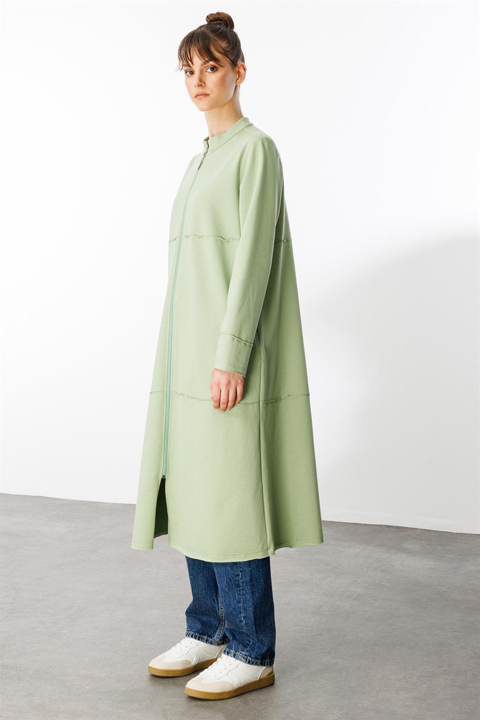 Sportjacke/Abaya aus reinem Baumwollmischgewebe, Feinstrick – Grün