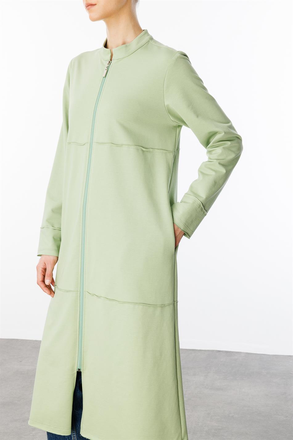 Sportjacke/Abaya aus reinem Baumwollmischgewebe, Feinstrick – Grün