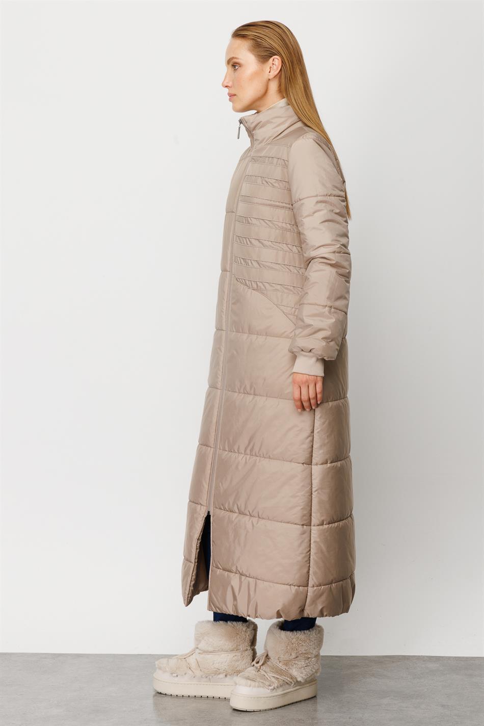 Garni Strip Embroidery Fulla Quilted Padded Sport Coat - Stone