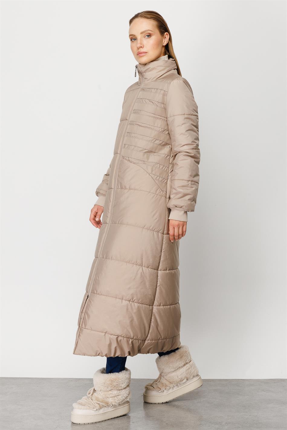 Garni Strip Embroidery Fulla Quilted Padded Sport Coat - Stone