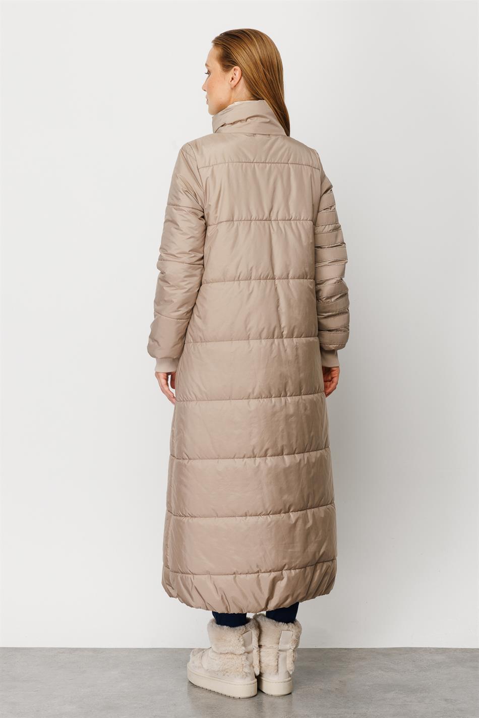 Garni Strip Embroidery Fulla Quilted Padded Sport Coat - Stone