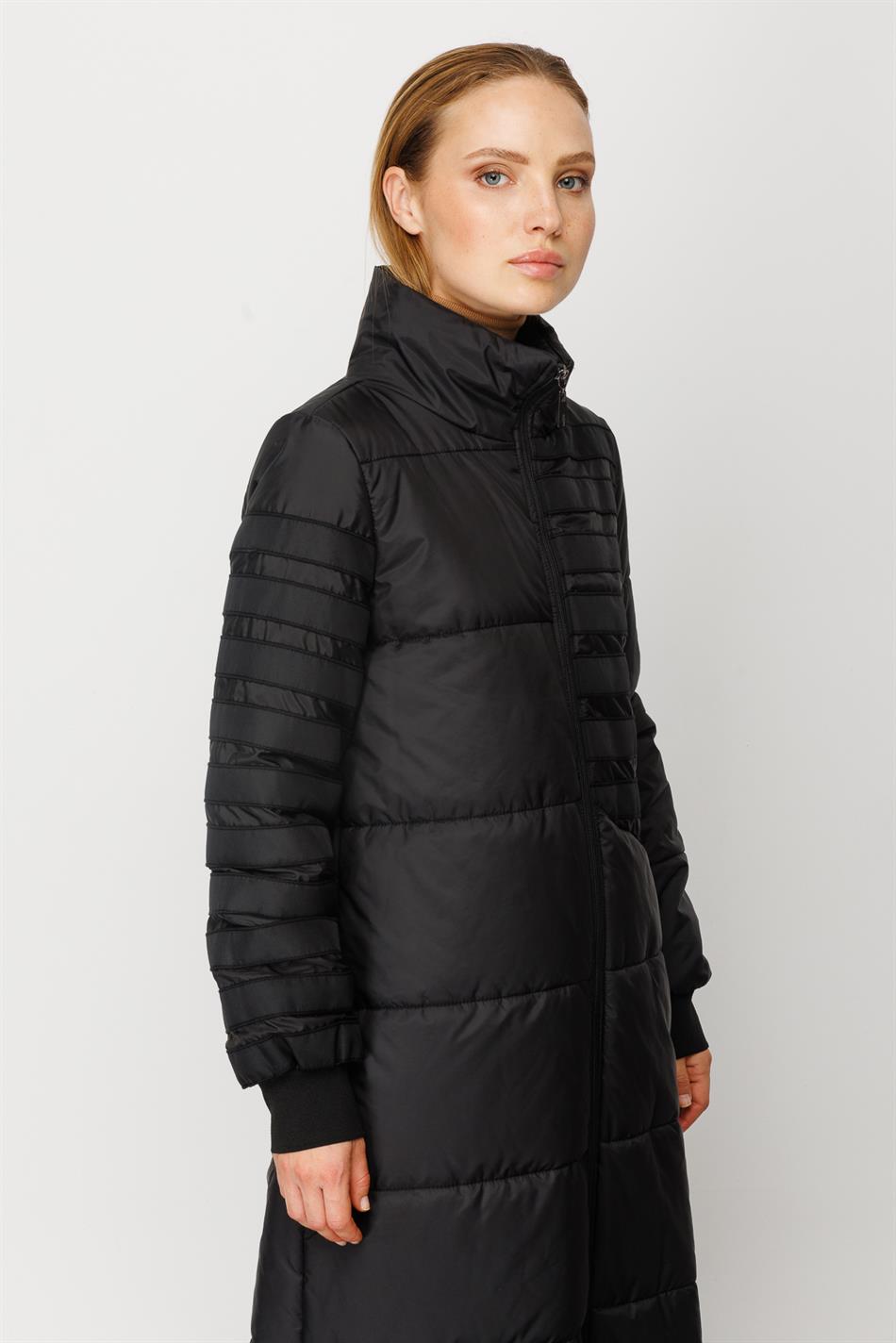 Garni Striped Fulla Quilted Padded Sport Coat - Black