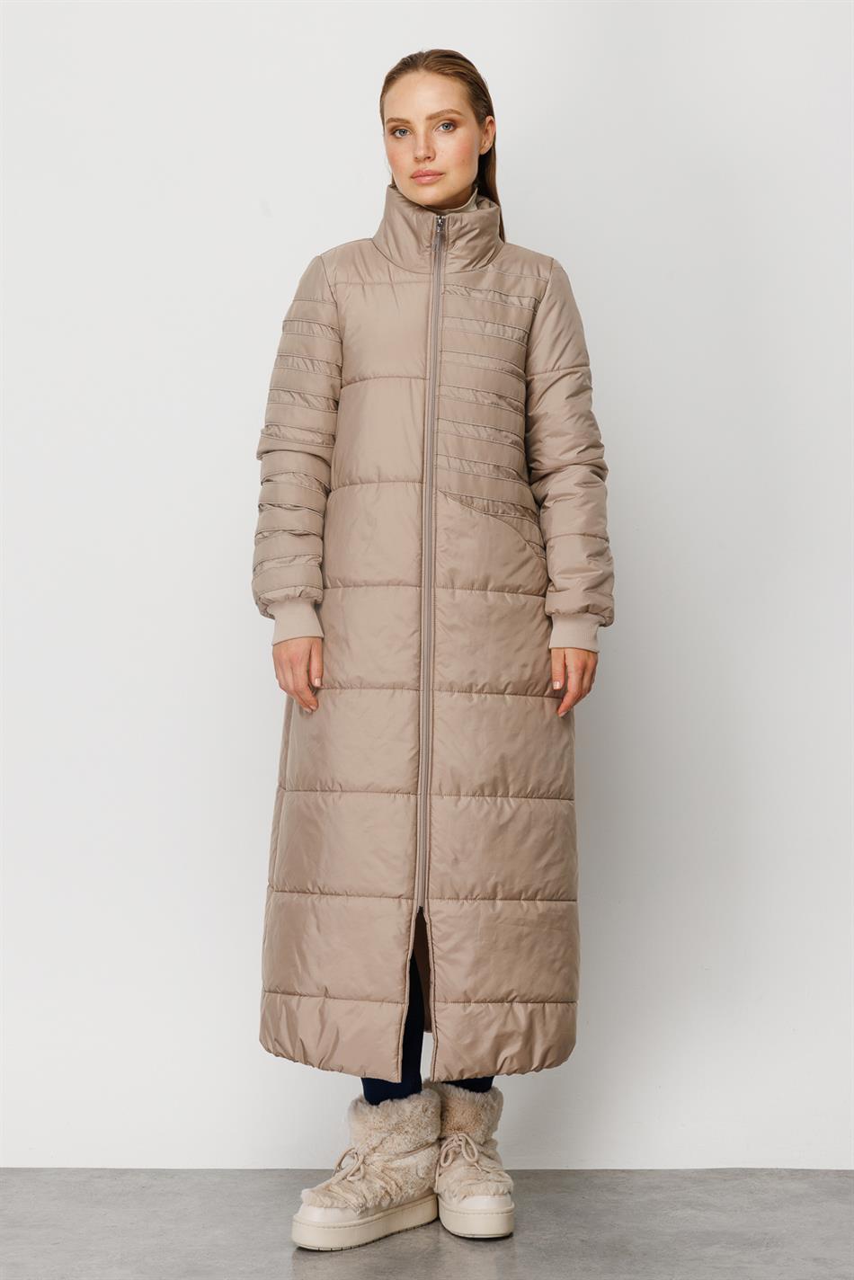 Garni Strip Embroidery Fulla Quilted Padded Sport Coat - Stone