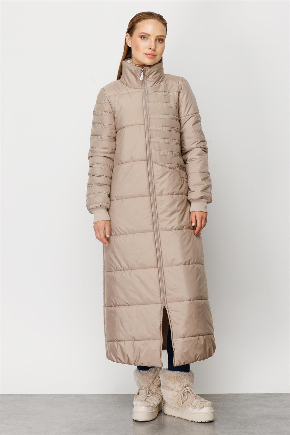 Garni Strip Embroidery Fulla Quilted Padded Sport Coat - Stone