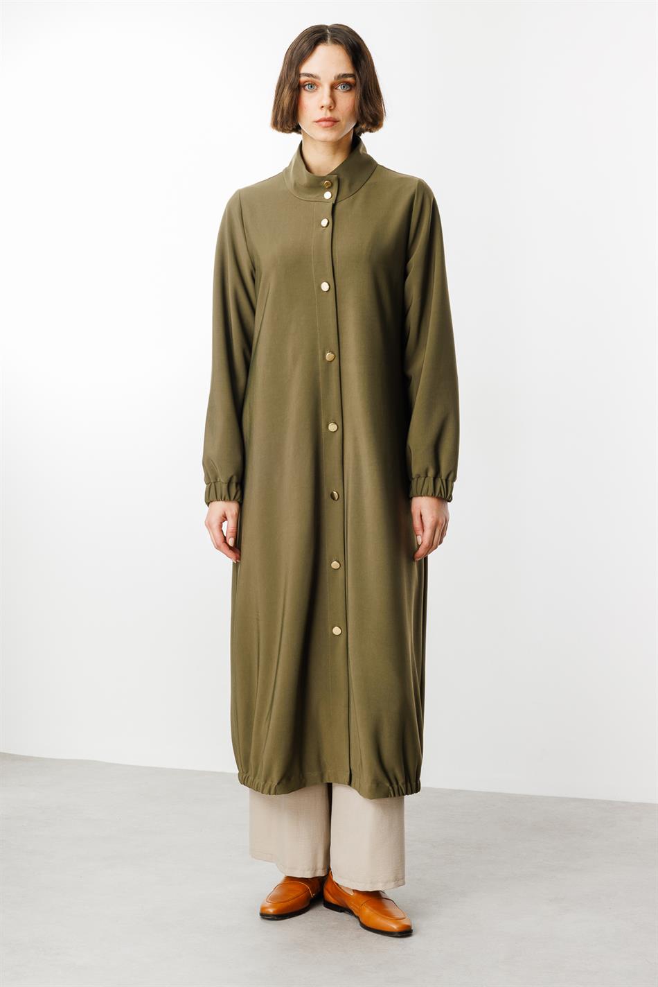 Gold Detail Draped Fabric Timeless Sport Trench Coat - Khaki