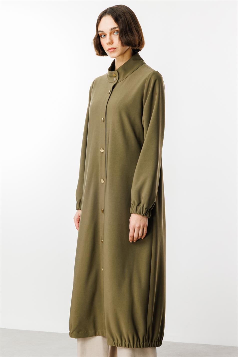 Gold Detail Draped Fabric Timeless Sport Trench Coat - Khaki