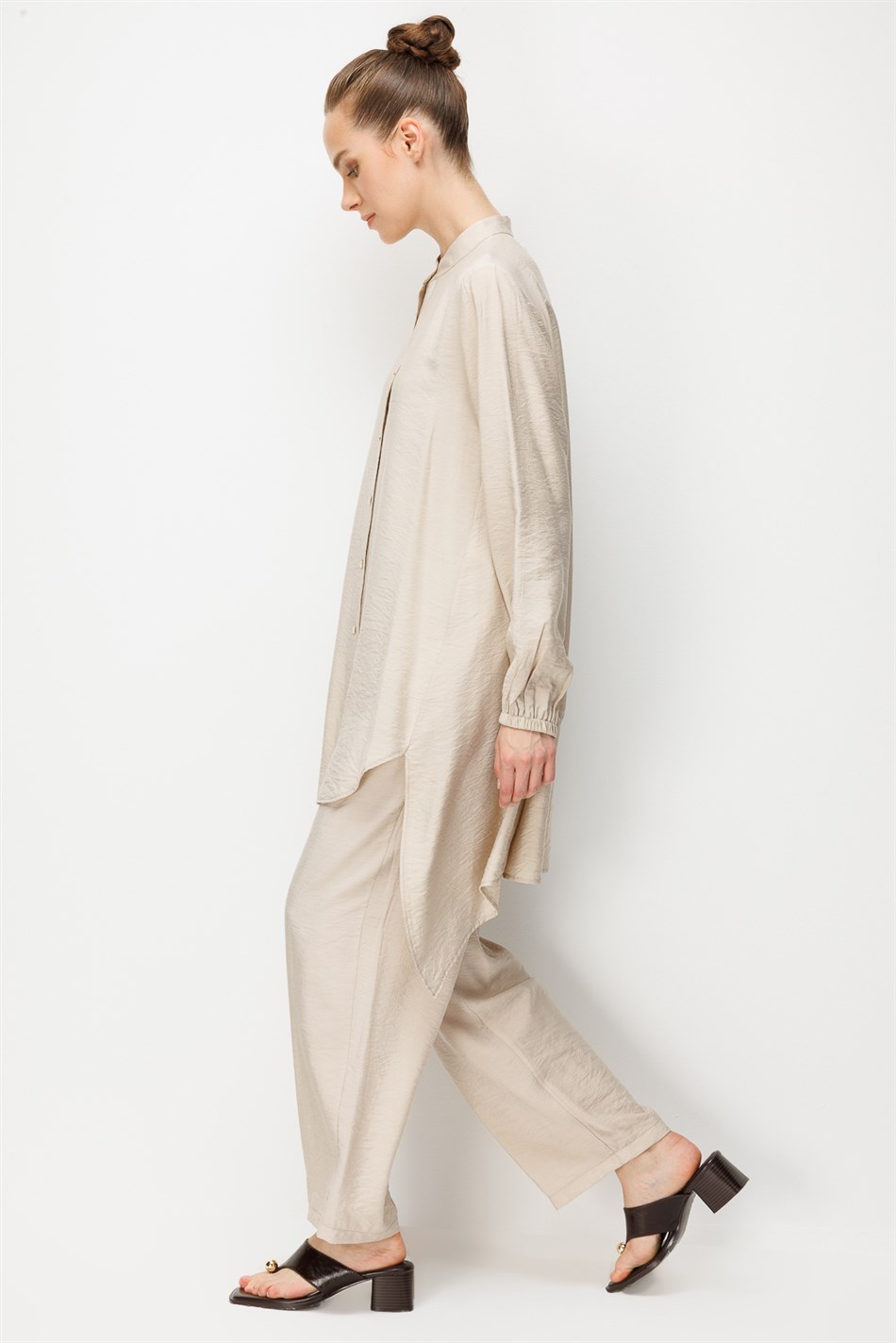 Goldy %85 LyoCELL Comfort Kalıp Zamansız Tunik-Pantolon Kombin Takım-Taş