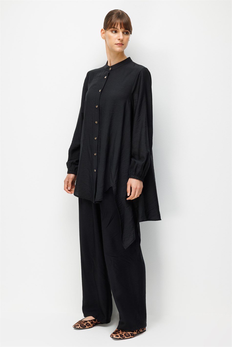 Goldy %85 LyoCELL Comfort Kalıp Zamansız Tunik-Pantolon Kombin Takım-Siyah