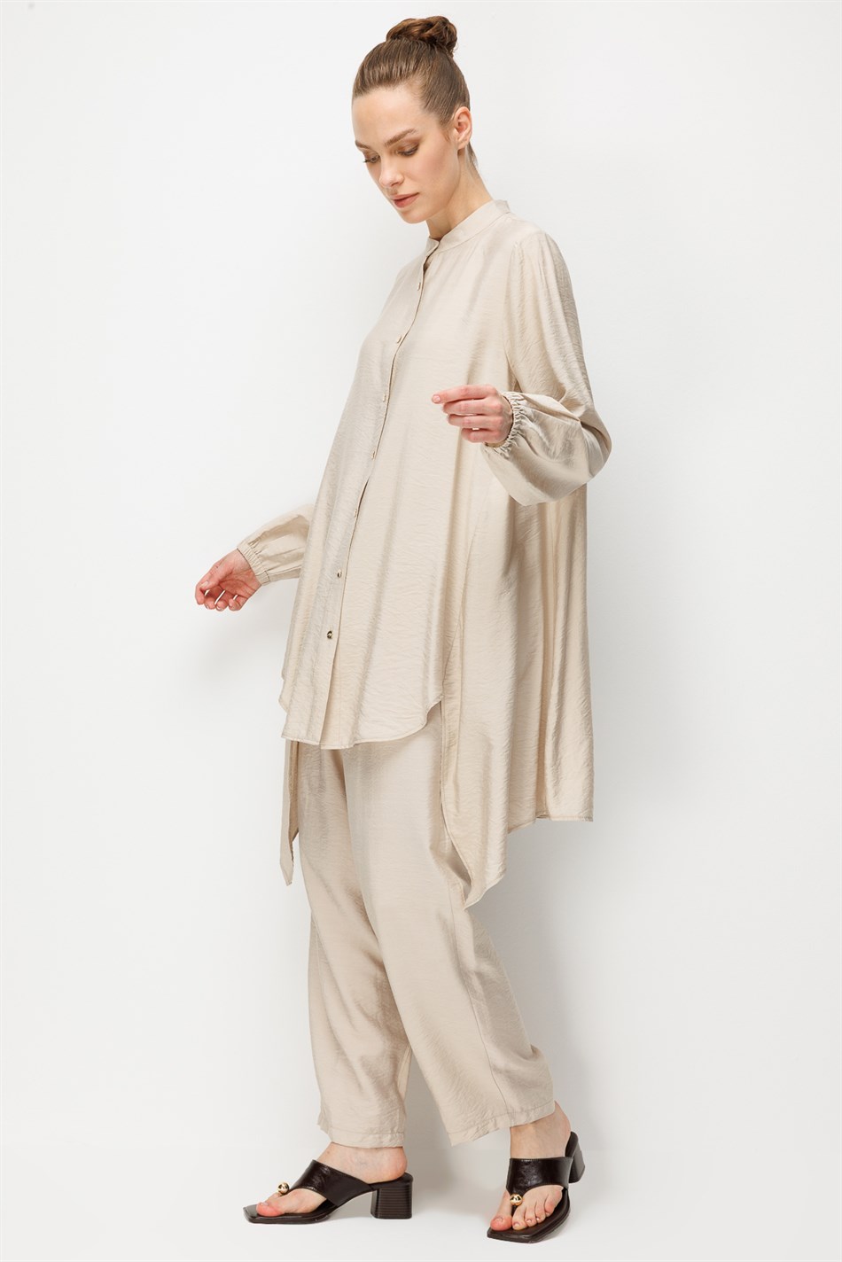 Goldy %85 LyoCELL Comfort Kalıp Zamansız Tunik-Pantolon Kombin Takım-Taş