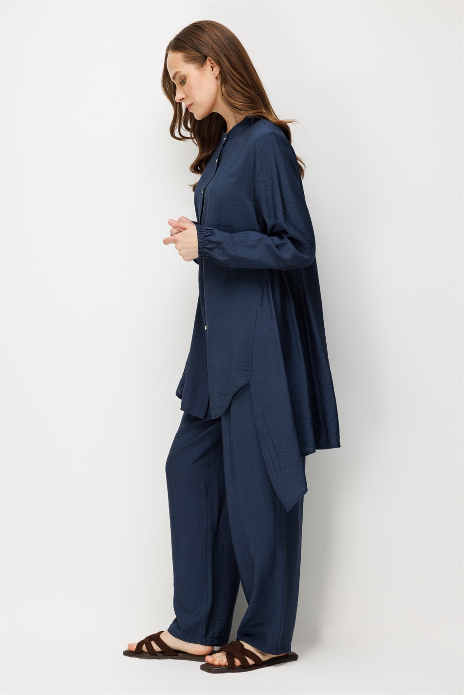Goldy %85 LyoCELL Comfort Kalıp Zamansız Tunik-Pantolon Kombin Takım-Laci