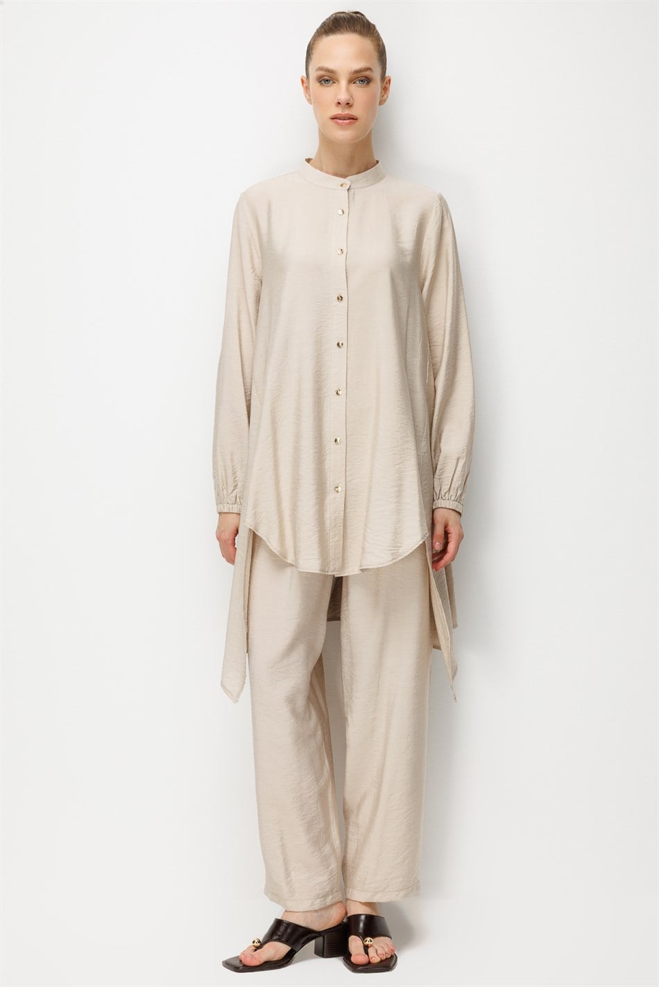 Goldy %85 LyoCELL Comfort Kalıp Zamansız Tunik-Pantolon Kombin Takım-Taş
