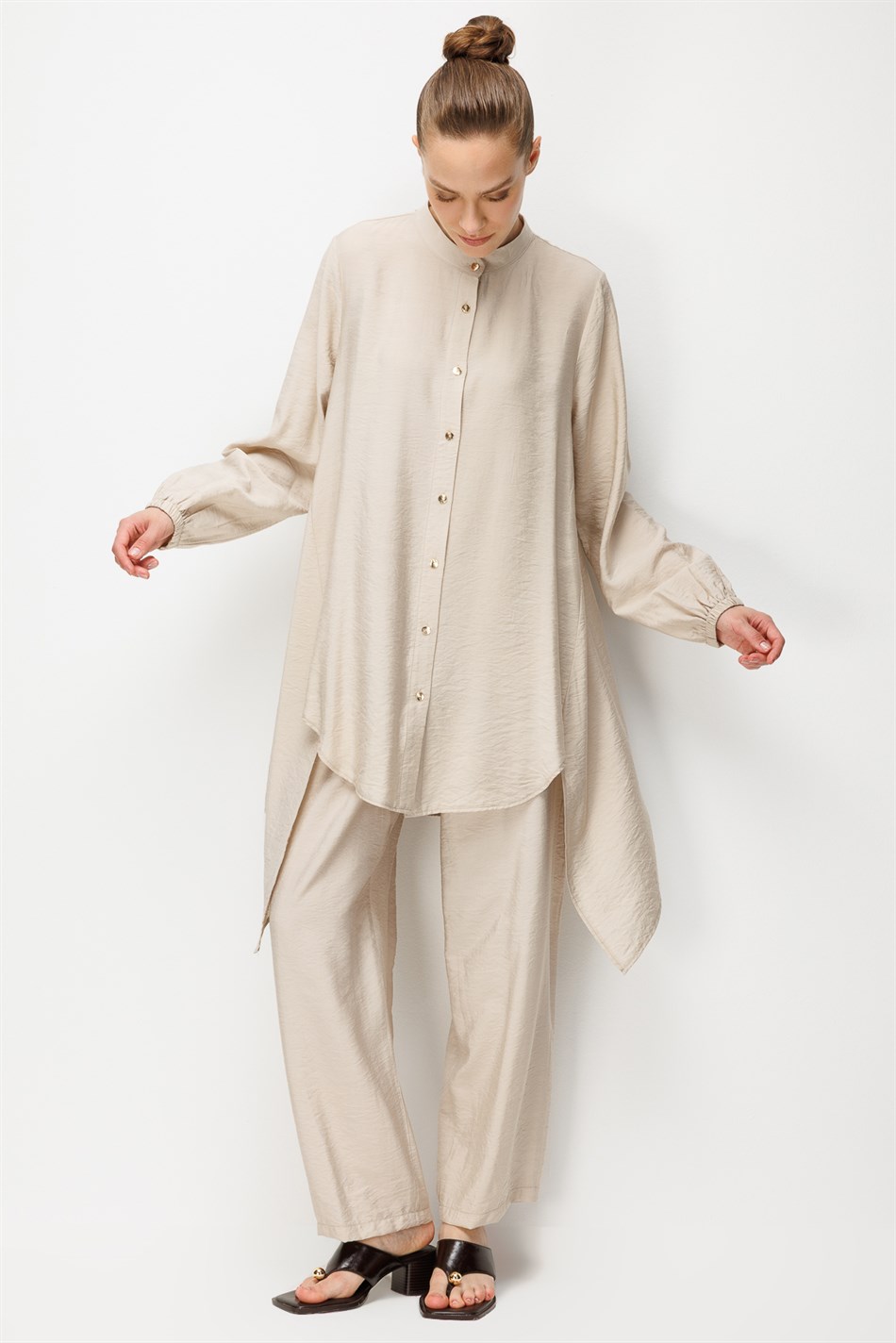 Goldy %85 LyoCELL Comfort Kalıp Zamansız Tunik-Pantolon Kombin Takım-Taş