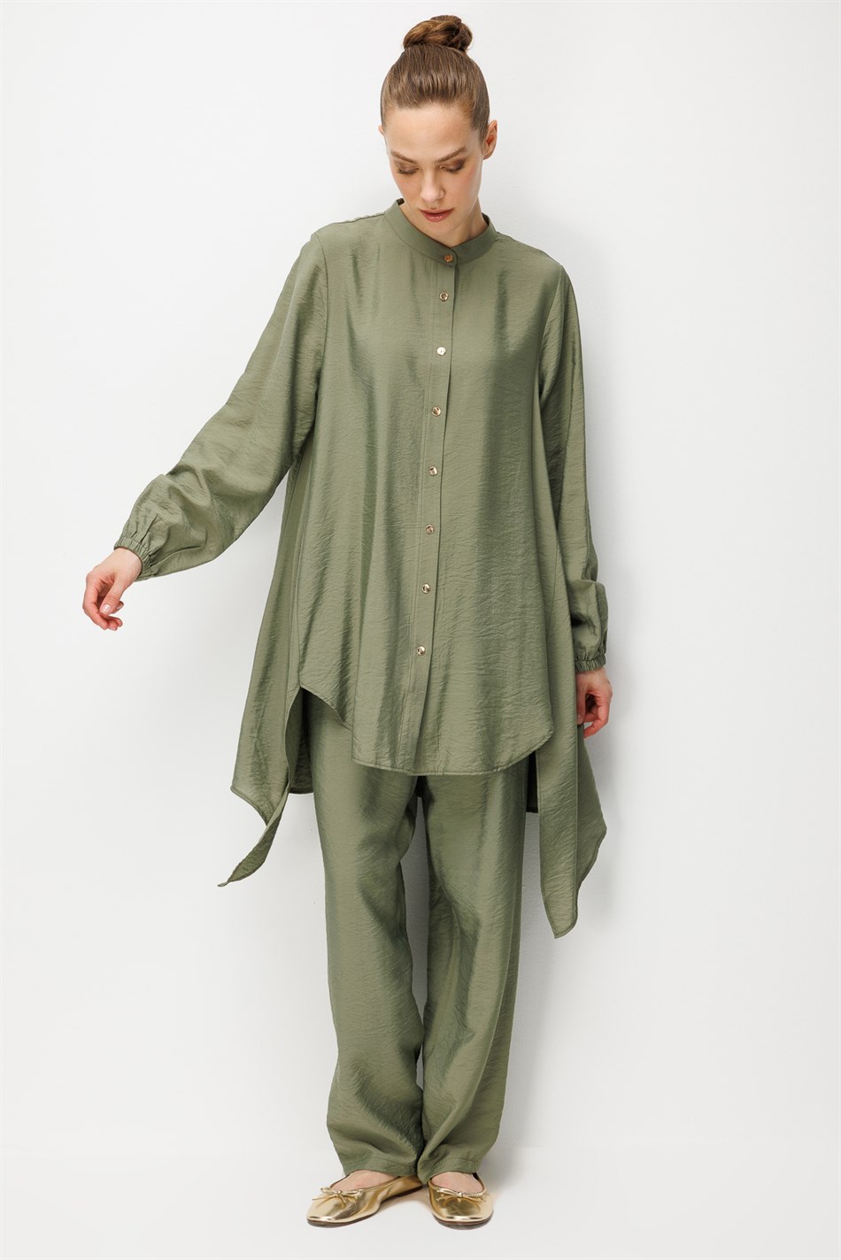 Goldy %85 LyoCELL Comfort Kalıp Zamansız Tunik-Pantolon Kombin Takım-Haki
