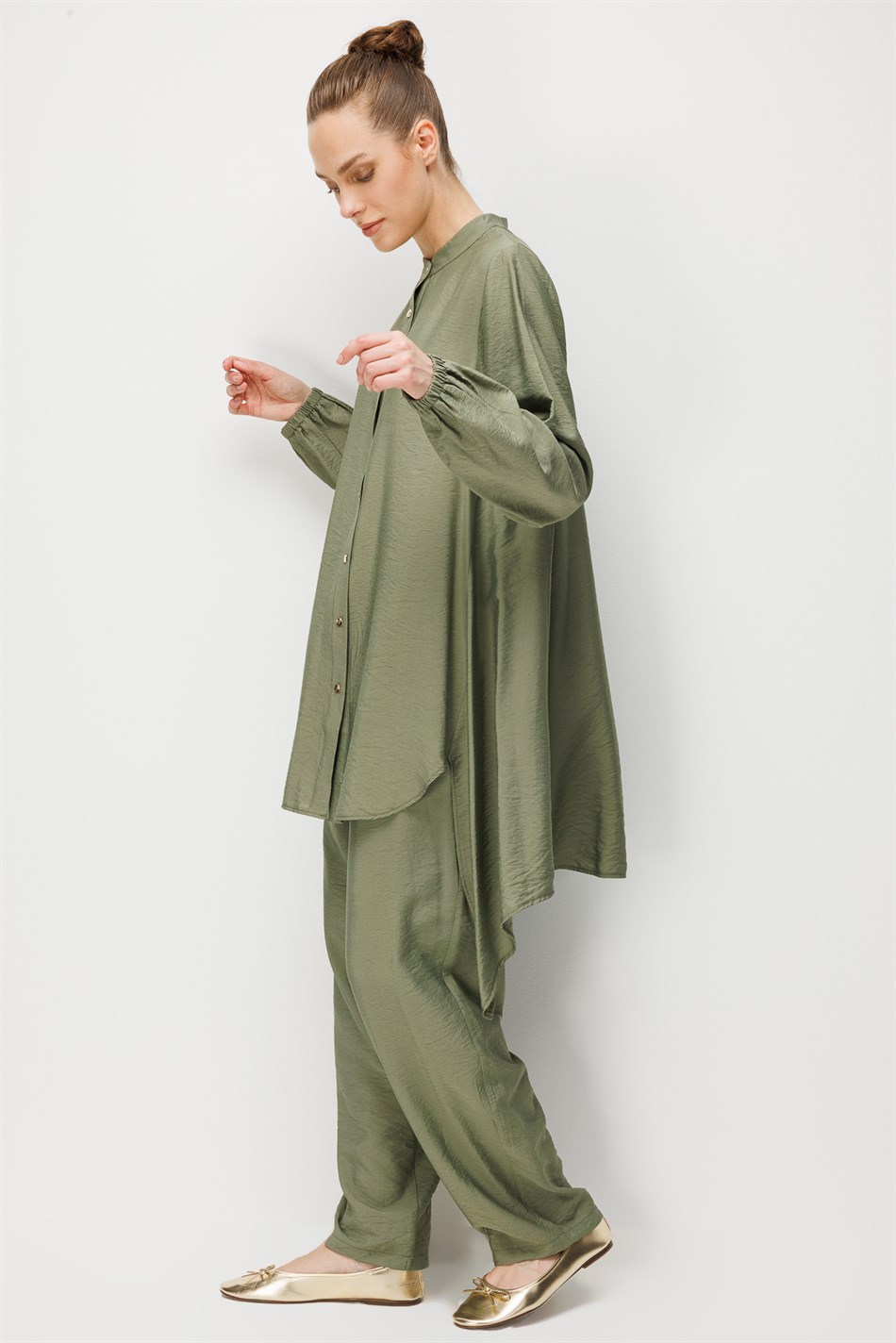 Goldy %85 LyoCELL Comfort Kalıp Zamansız Tunik-Pantolon Kombin Takım-Haki