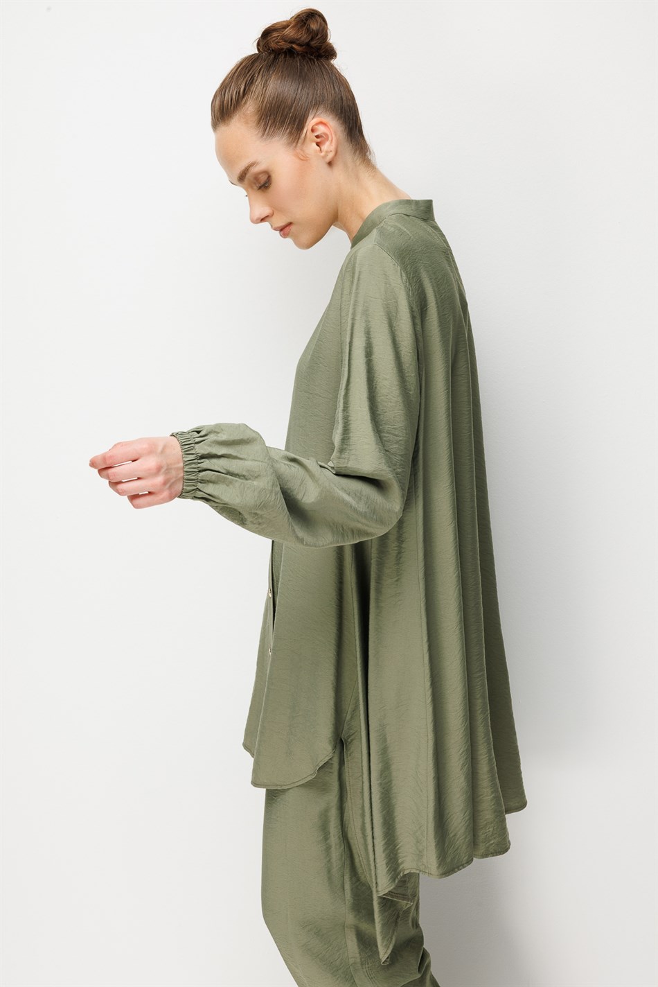 Goldy %85 LyoCELL Comfort Kalıp Zamansız Tunik-Pantolon Kombin Takım-Haki
