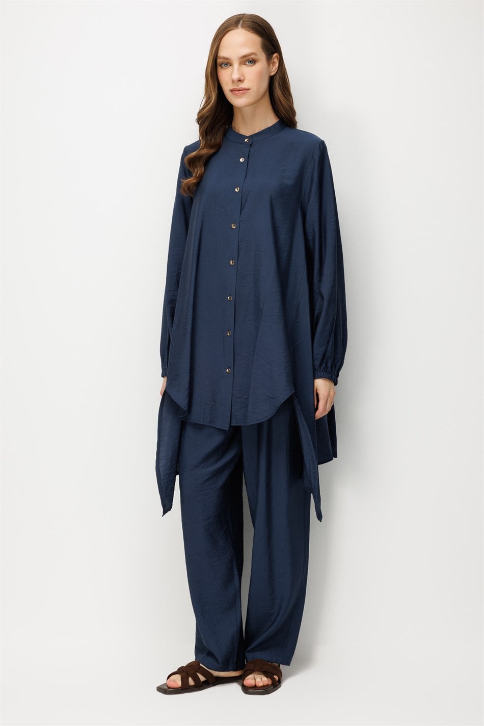 Goldy %85 LyoCELL Comfort Kalıp Zamansız Tunik-Pantolon Kombin Takım-Laci