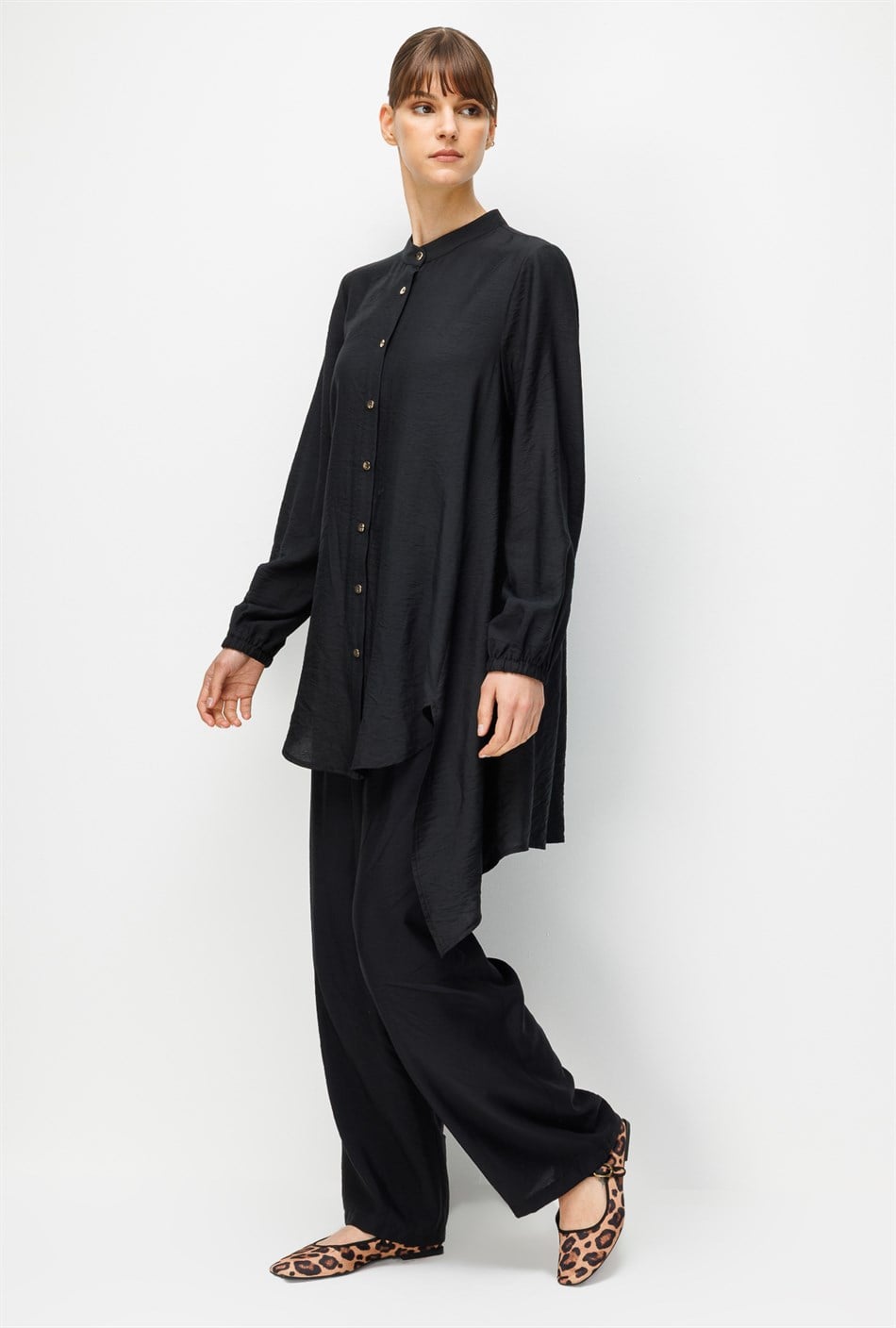 Goldy %85 LyoCELL Comfort Kalıp Zamansız Tunik-Pantolon Kombin Takım-Siyah
