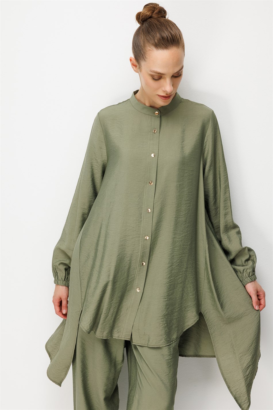 Goldy %85 LyoCELL Comfort Kalıp Zamansız Tunik-Pantolon Kombin Takım-Haki