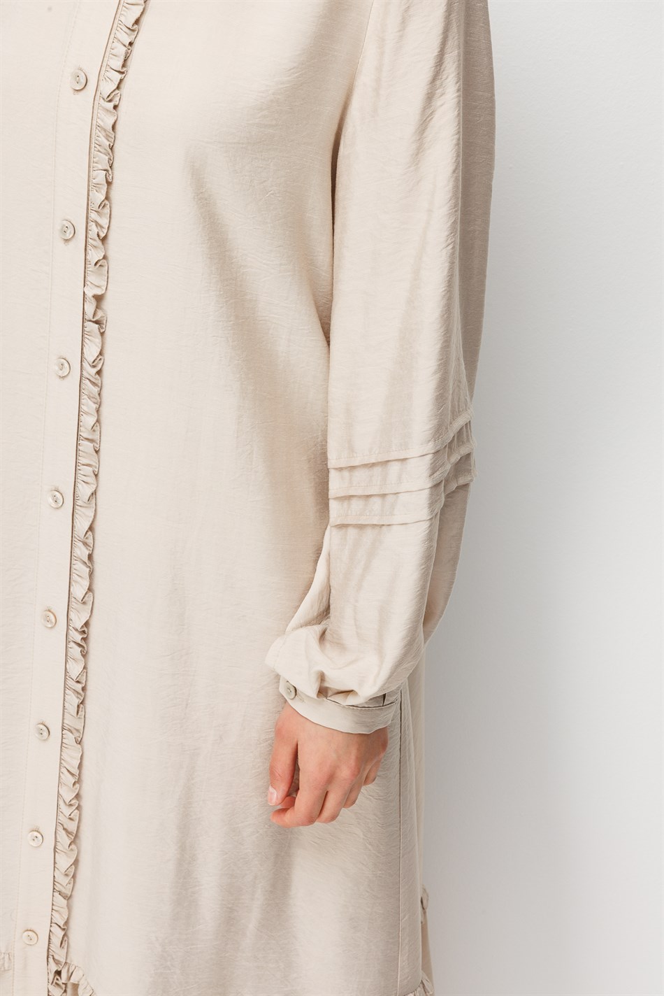Goldy %85 LyoCELL Soft Kumaştan Büzgü Detaylı Zamansız Maxi Tunik Elbilse-Taş