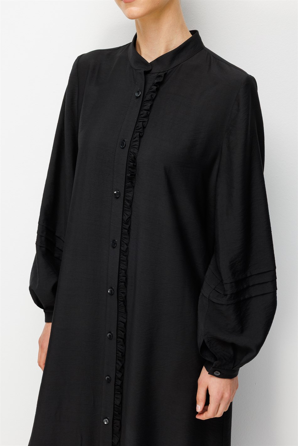 Goldy %85 LyoCELL Soft Kumaştan Büzgü Detaylı Zamansız Maxi Tunik Elbilse-Siyah