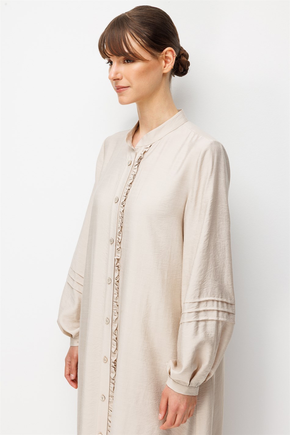 Goldy %85 LyoCELL Soft Kumaştan Büzgü Detaylı Zamansız Maxi Tunik Elbilse-Taş