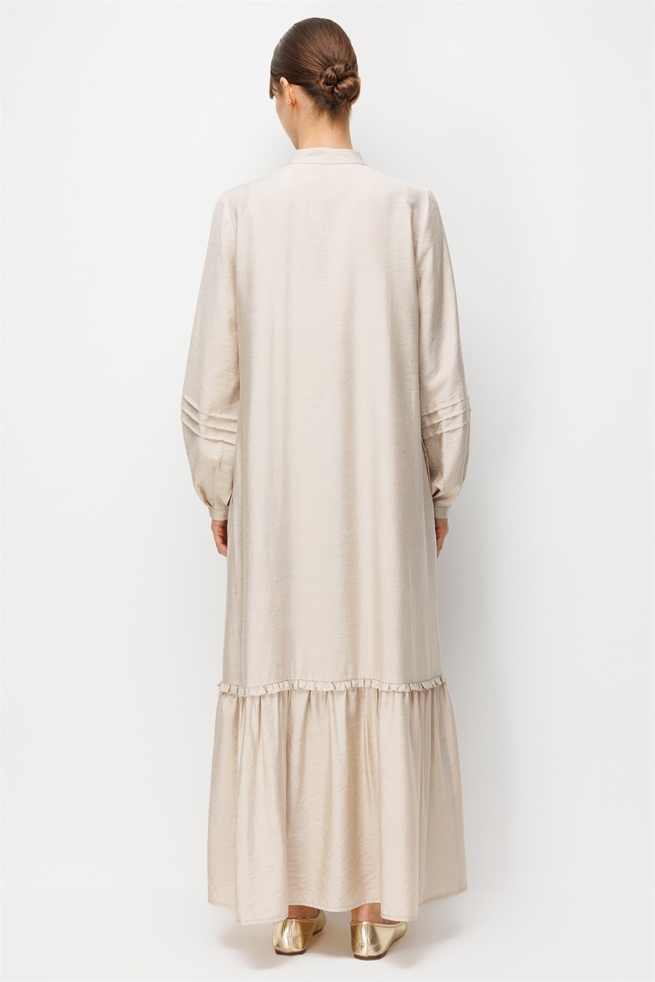 Goldy %85 LyoCELL Soft Kumaştan Büzgü Detaylı Zamansız Maxi Tunik Elbilse-Taş