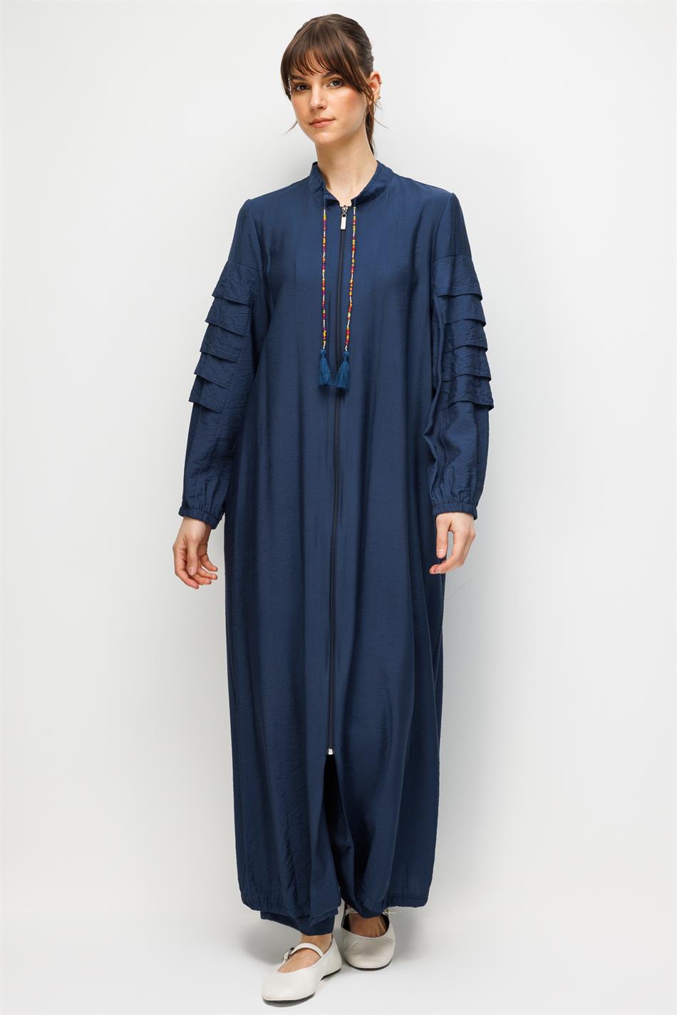 Goldy %85 LyoCELL Soft Kumaştan Kat Kat Aller Parçalarla Süslü Kol Elişi Kolye Detaylı Özel Ferace-Laci