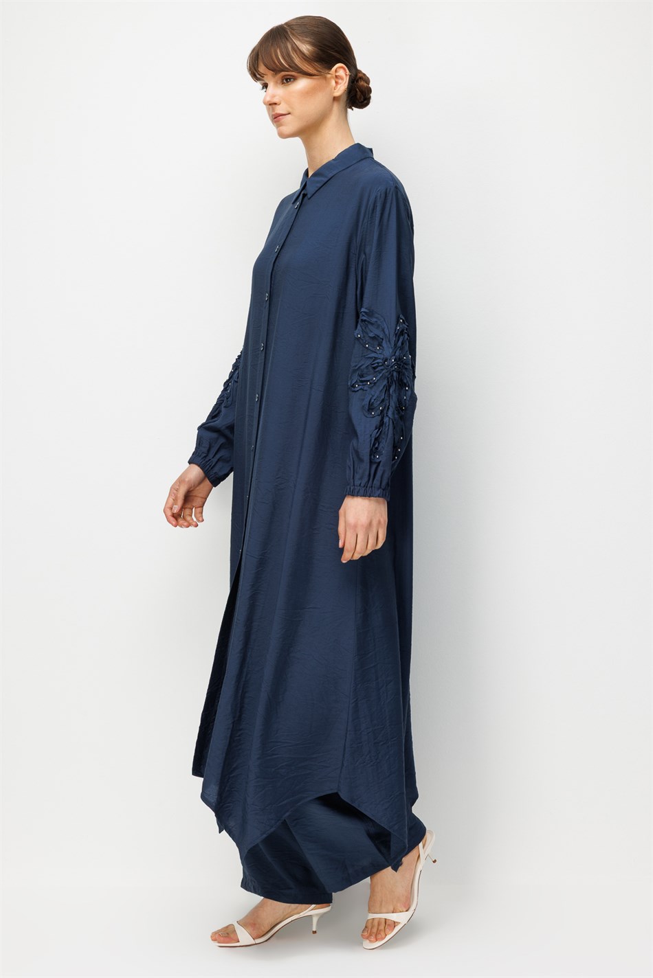 Goldy %85 LyoCELL Soft Kumaştan Kol El İşi İşleme Detaylı Zamansız Maxi Tunik Kap-Laci