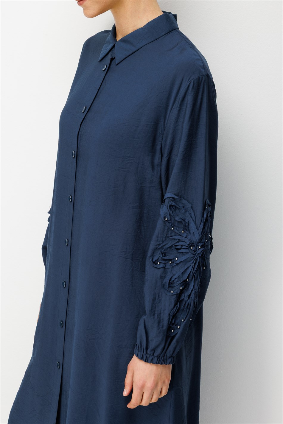 Goldy %85 LyoCELL Soft Kumaştan Kol El İşi İşleme Detaylı Zamansız Maxi Tunik Kap-Laci