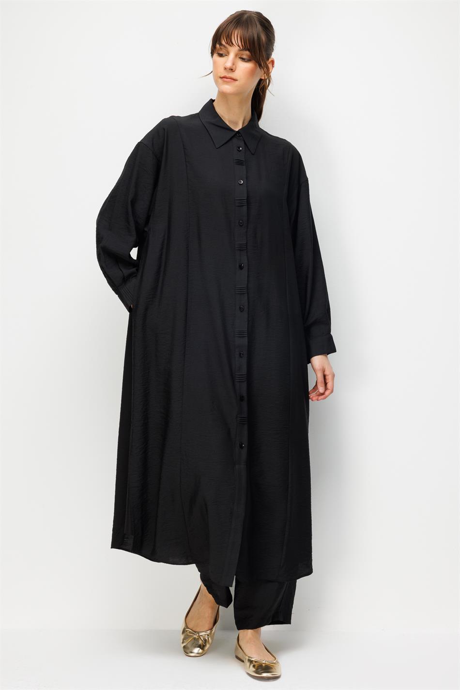 Goldy %85 LyoCELL Soft Kumaştan Patı Elişi Dikiş Detaylı Spor ve Zamansız Pantalon  Kombinli TAKIM-Siyah