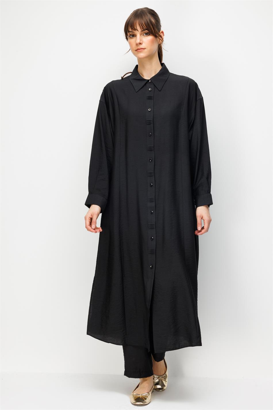 Goldy %85 LyoCELL Soft Kumaştan Patı Elişi Dikiş Detaylı Spor ve Zamansız Pantalon  Kombinli TAKIM-Siyah