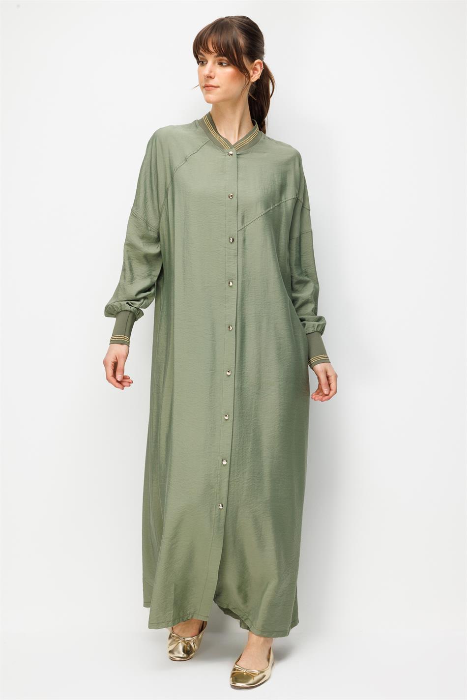 Goldy %85 LyoCELL Soft Kumaştan Ribana Kol ve Yaka Detaylı Spor Kap Ferace-Haki