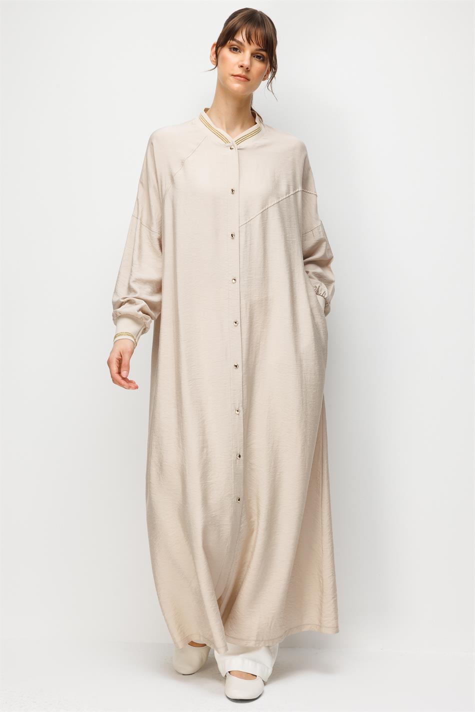 Goldy %85 LyoCELL Soft Kumaştan Ribana Kol ve Yaka Detaylı Spor Kap Ferace-Taş