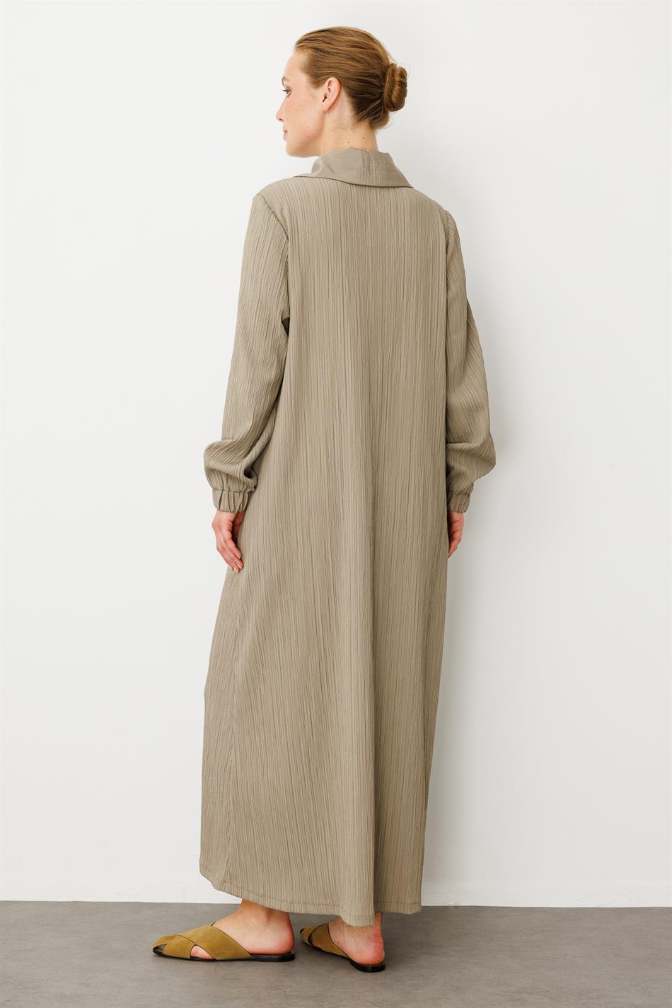 Has Garni Gedetailleerde Speciaal Geweven Jas / Abaya - Nerts