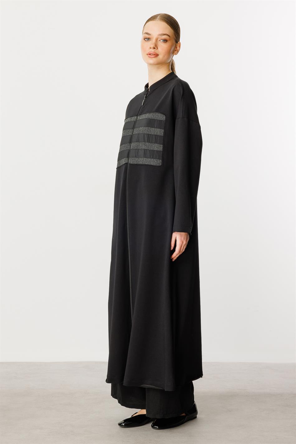 HcR Crepe Garni Baumwollmischgewebe Feinstrick Sportjacke/frice-Schwarz