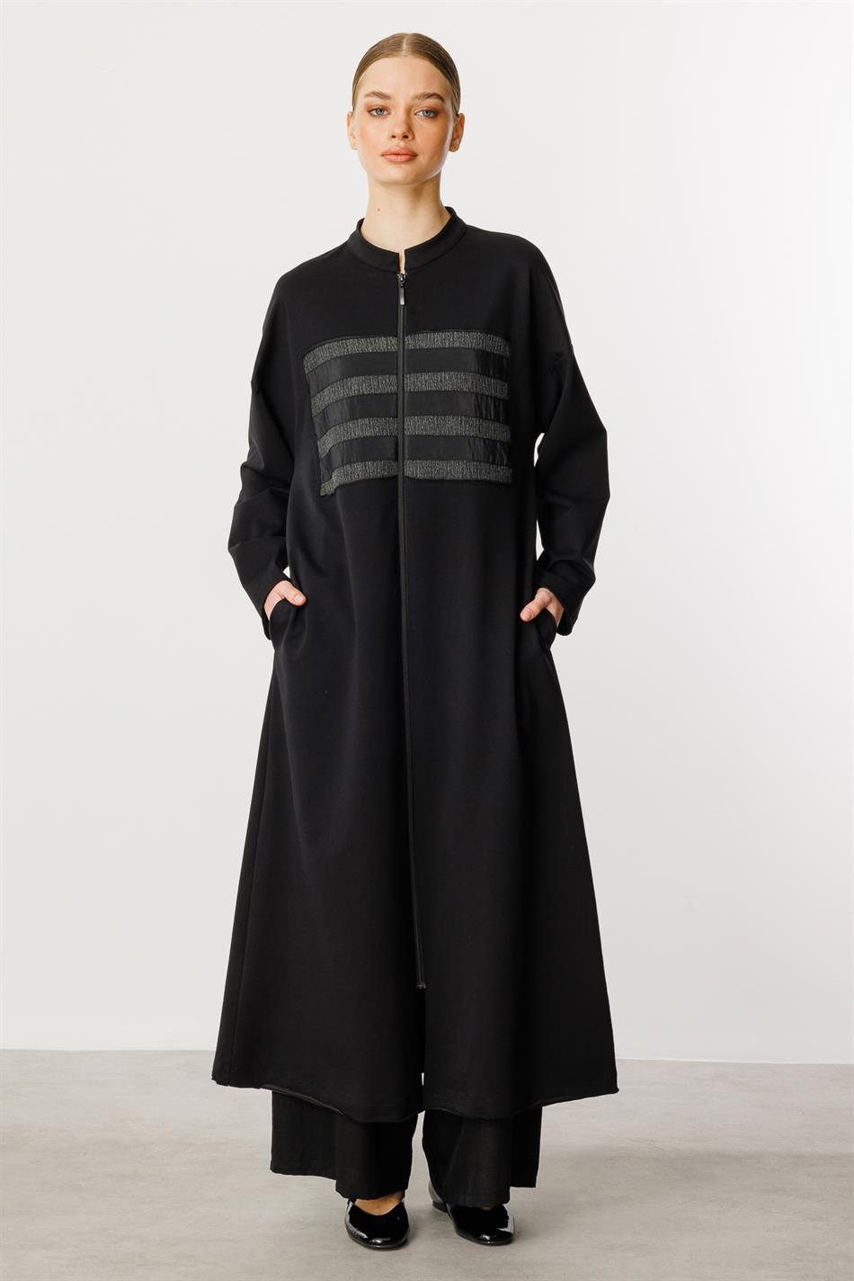HcR Crepe Garni Baumwollmischgewebe Feinstrick Sportjacke/frice-Schwarz