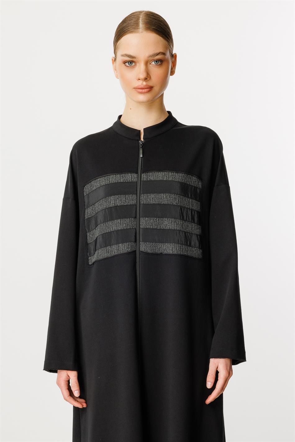HcR Crepe Garni Baumwollmischgewebe Feinstrick Sportjacke/frice-Schwarz