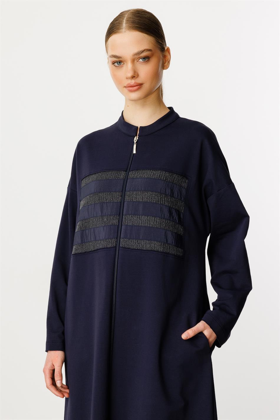 HcR Crepe Garni Cotton Blend Fine Knit Sport Jacket/frice-Navy