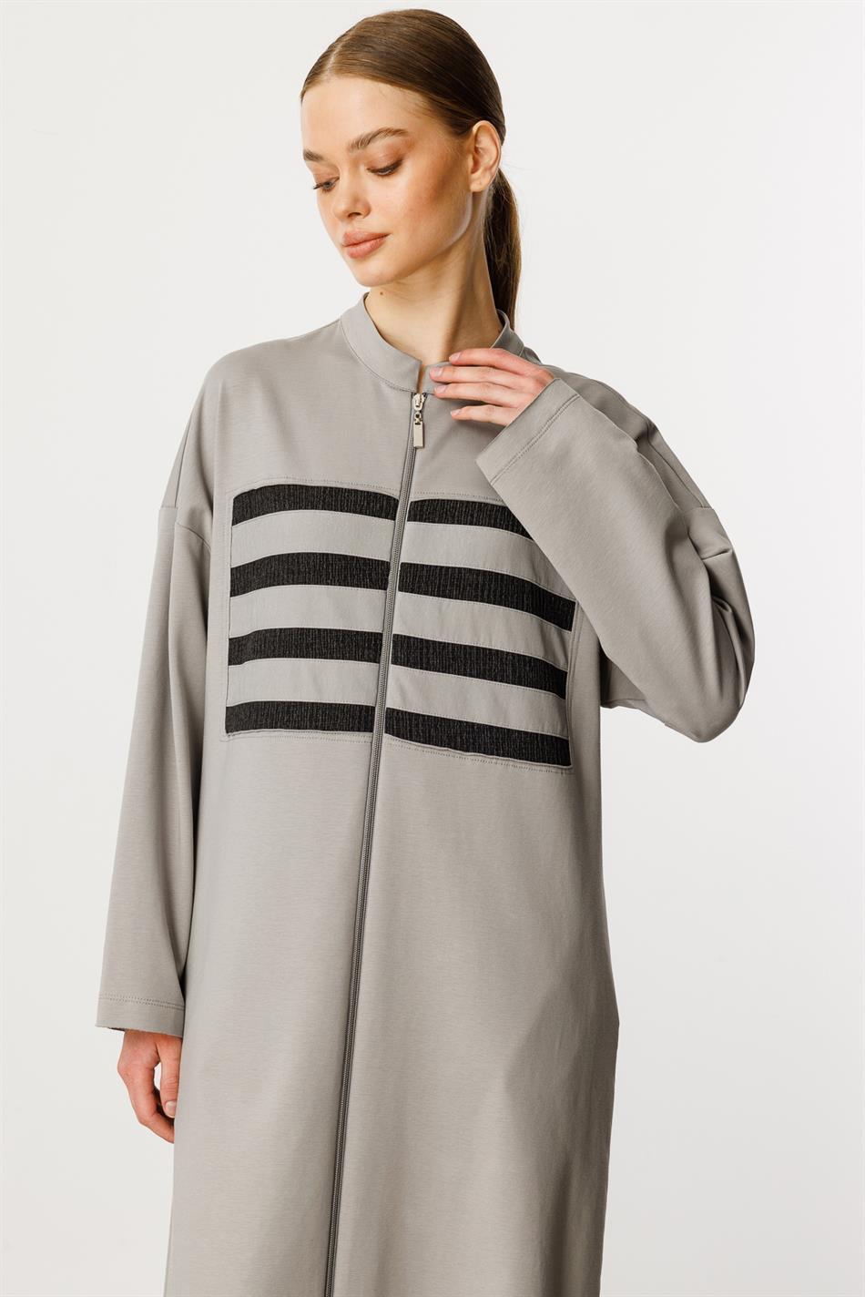 HcR Crepe Garni Cotton Blend Fine Knit Sport Jacket/fringe-Grey