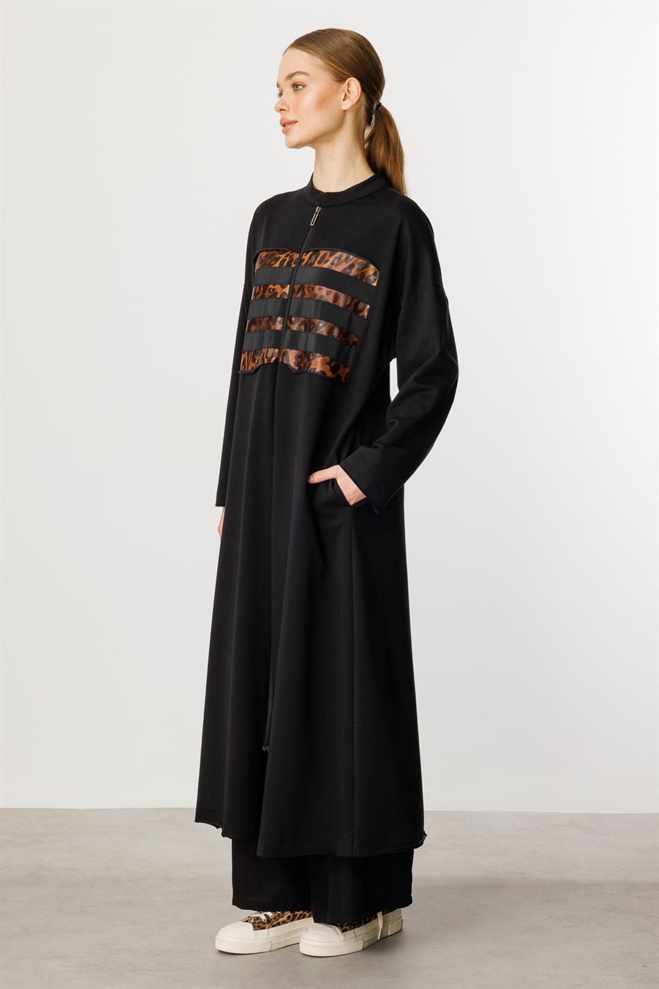 HcRleo Garni Sportjacke/Abaya aus Feinstrick-Baumwollmischung - Schwarz