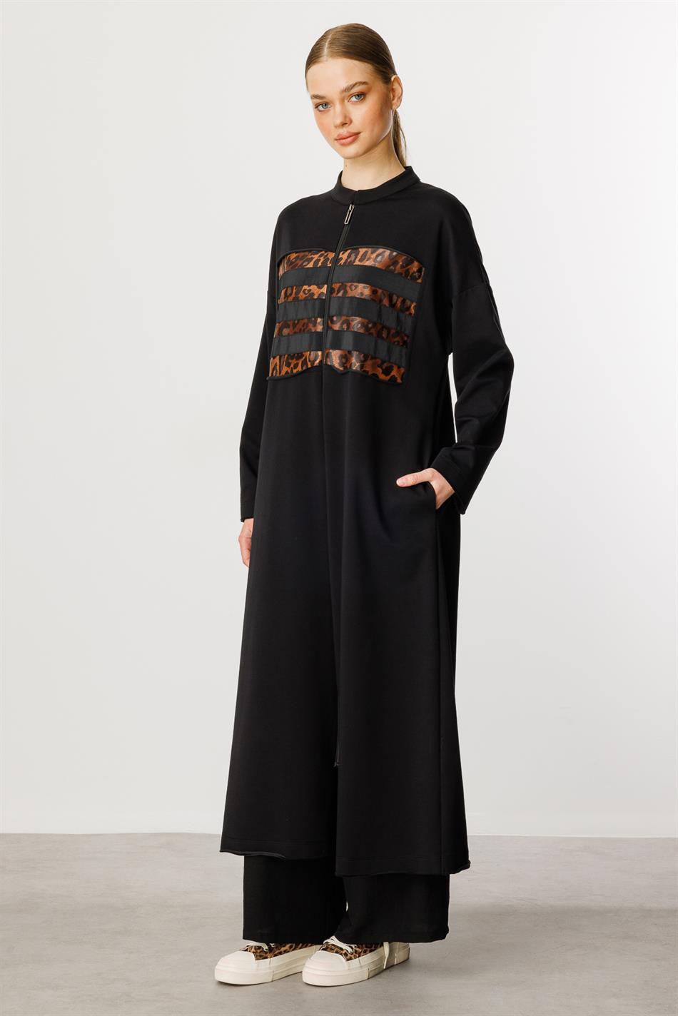HcRleo Garni Sportjacke/Abaya aus Feinstrick-Baumwollmischung - Schwarz