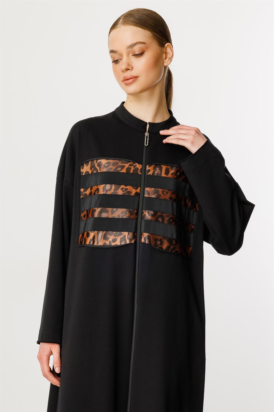 HcRleo Garni Sportjacke/Abaya aus Feinstrick-Baumwollmischung - Schwarz