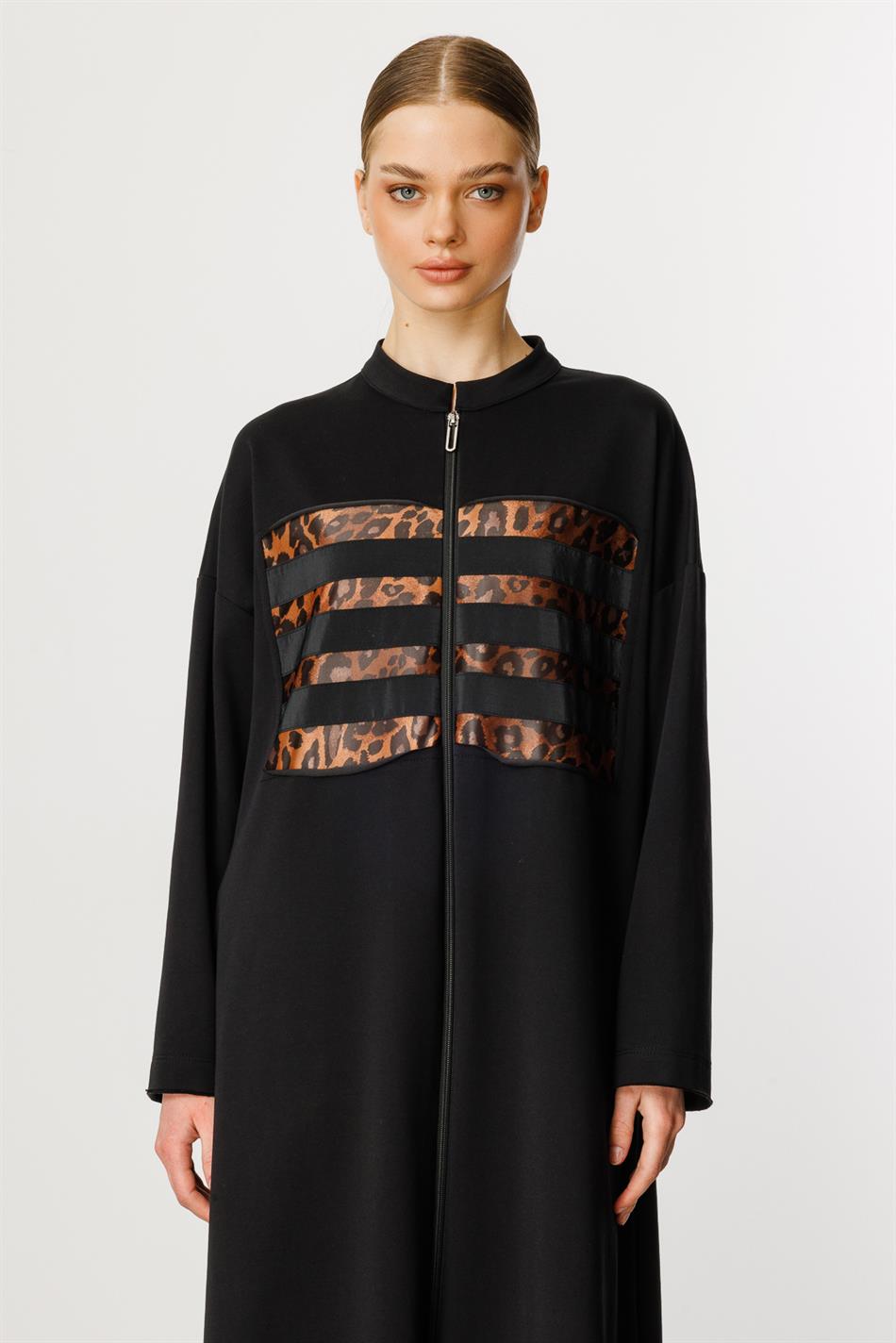 HcRleo Garni Sportjacke/Abaya aus Feinstrick-Baumwollmischung - Schwarz