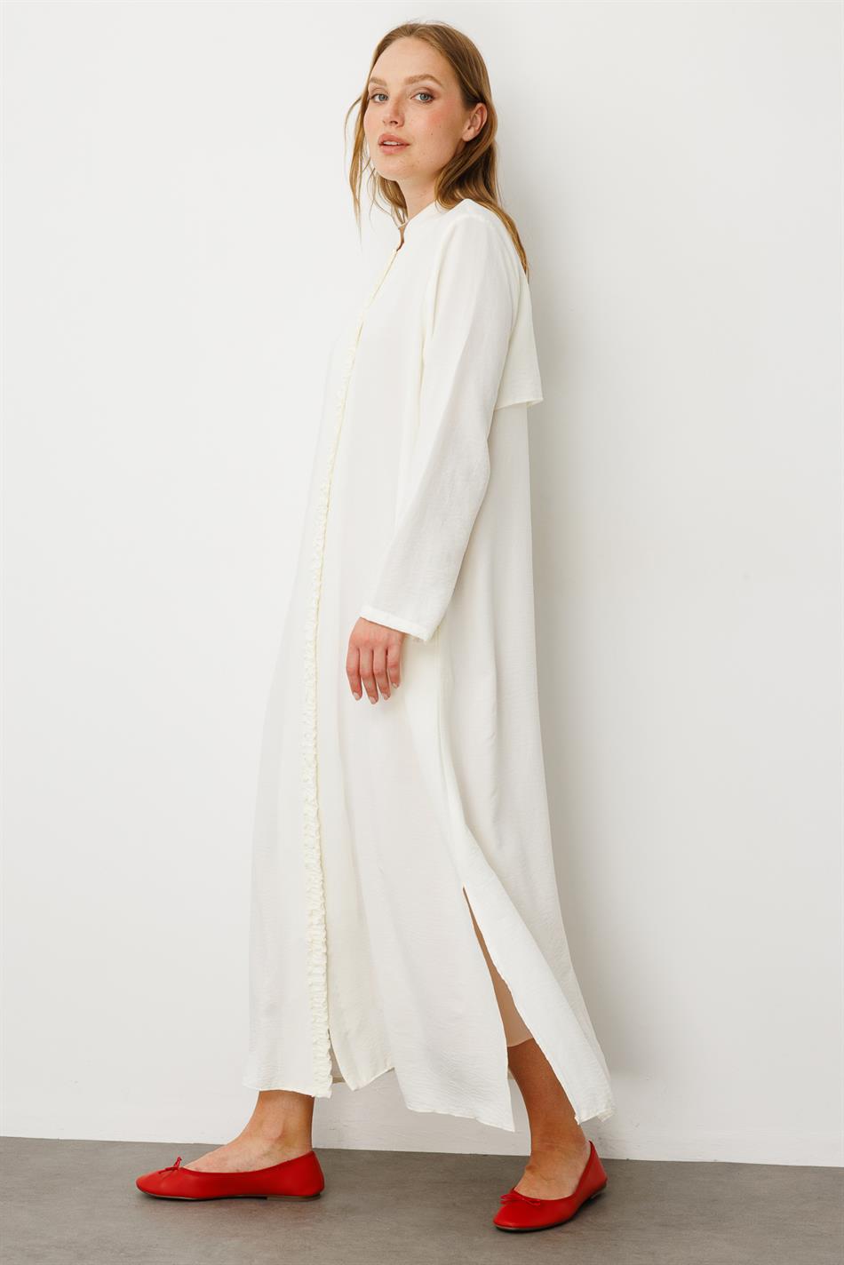 HM Cape/Abaya met geplooide details aan de voor- en achterkant, zijdezachte textuur, sportieve en tijdloze stijl - Wit